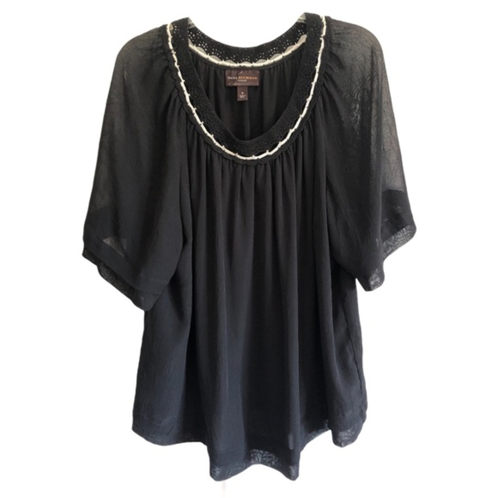 DANA BUCHMAN BLACK CROCHET TRIMMED BLOUSE‎ 1X
